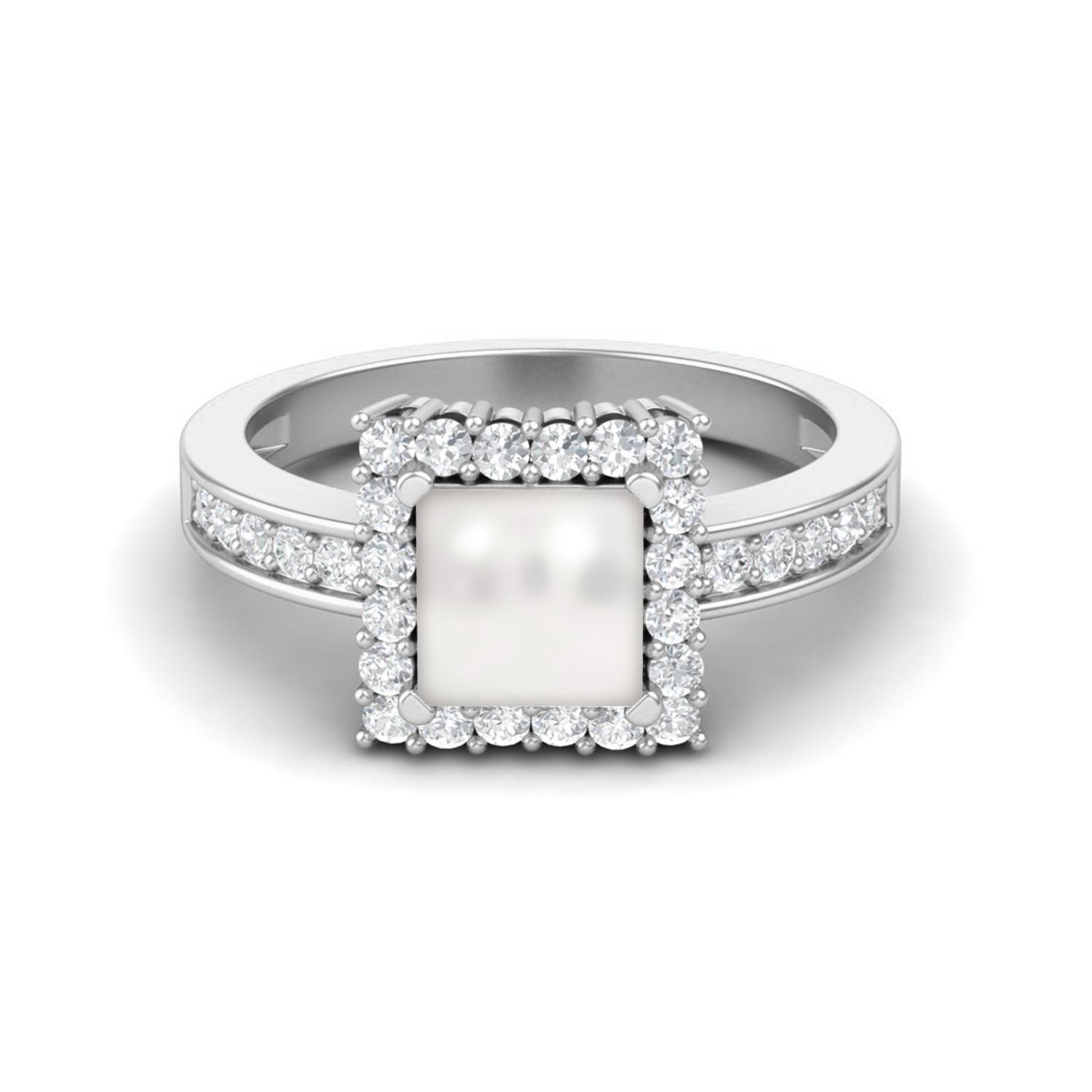 

6 MM Square Cut Pearl Gemstone Solitaire Accent 925 Sterling Silver Women Wedding Ring 7 белый