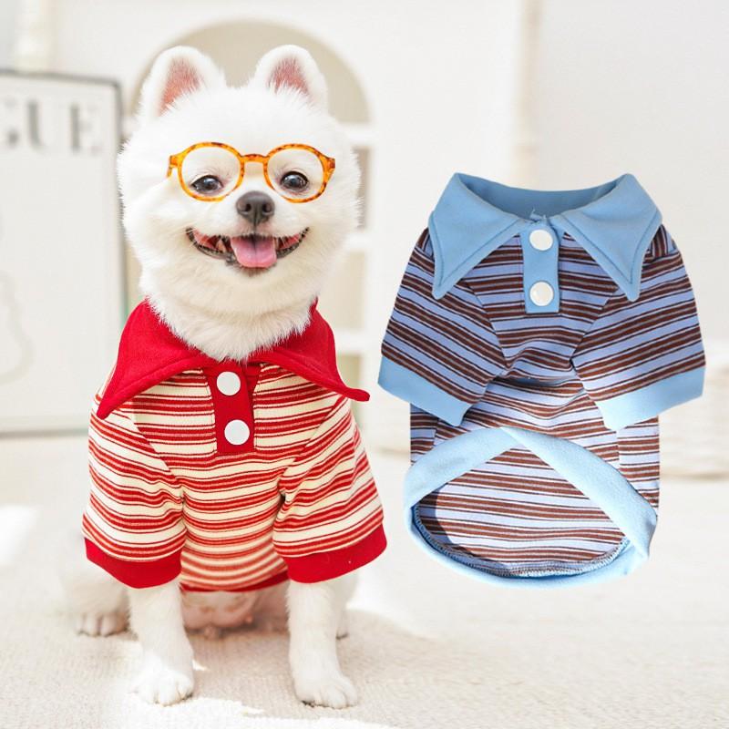 Pet Polo Shirt With Stripe Design Warm Fleece Dog Cat British Shorthair Hairless Cats Fall Winter