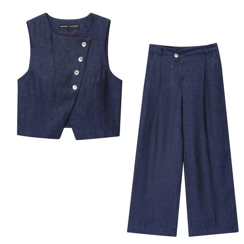 Kaslead New Women clothes Western Style Fashion Simple Double Placket Vest Trousers 8129979 8131979