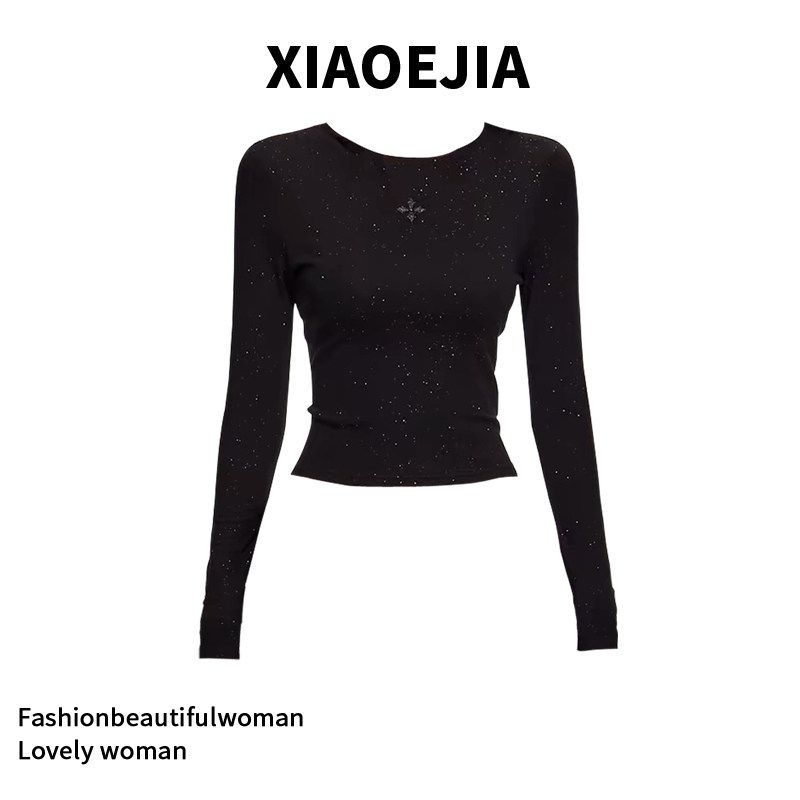 

Cruciate Flower Starry Sky Rhinestone Inner Wear Long Sleeve T-shirt Starlight Black S
