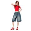 Women's High-Waist Relaxed Denim Shorts - American Retro Style