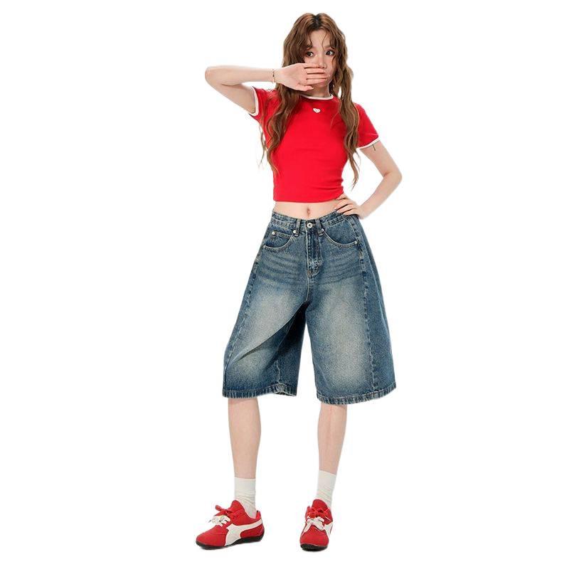 Women's High-Waist Relaxed Denim Shorts - American Retro Style