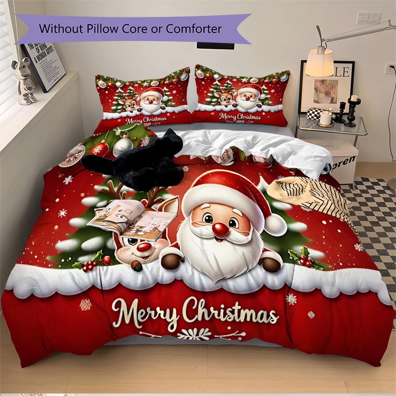 Christmas Greetings Card Print 3Pcs Bedding Setduvet Cover With 2 Bedropillowcase Home Birthday Gift