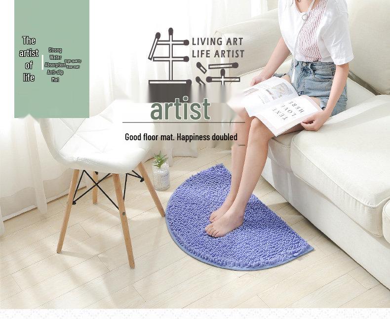 Non-Slip Chenille Half-Round Floor Mat - Water Absorbing, Machine Washable Rug for Hallway, Bathroom, and Bedroom
