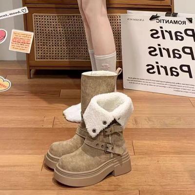 Small Western Trendy Denim Cotton Boots Women's Winter New Thick-soled Two-wear Velvet Warm Knight Boots