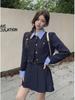 2024 Fall/Winter Women's Long-Sleeve Stitch Shirt Jacket & Pleated Skirt Set