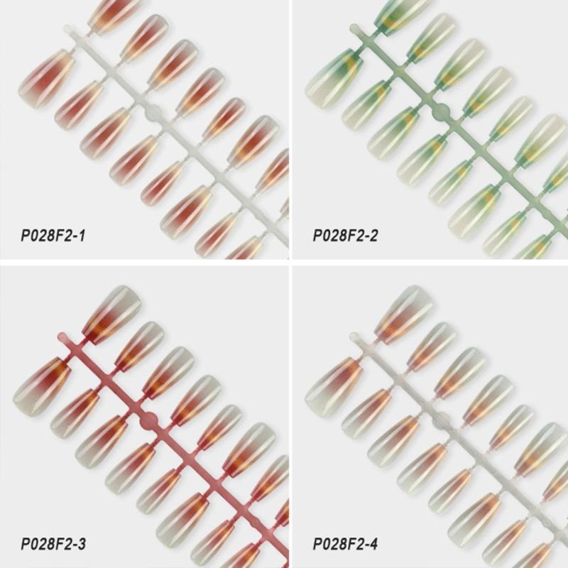 Pack of 30 Coffin False Nails Long Crystal Press On Cat Eyes Gradient Reusable Stick On Nails for Women Girls