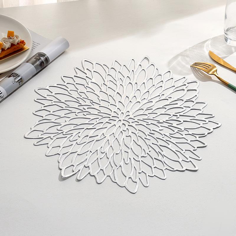 

Европейский стиль Гибискус Золотой ПВХ Подставка под тарелку - Изолированная и Водонепроницаемая Настольная подставка Hibiscus Flower [38cm] серебряный