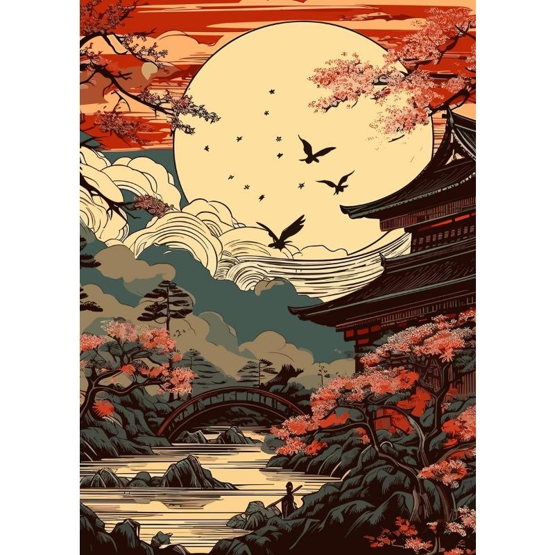 Japanese Landscapes Sakura Cherry Blossom Waterfall Poster Print Canvas Painting for Living Room Home Decor Cuadros