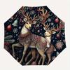 Christmas, Reindeer Themed Automatic Opening and Closing Umbrella Creative Design Umbrella, Portable Tri Fold Small Umbrella for Men and W