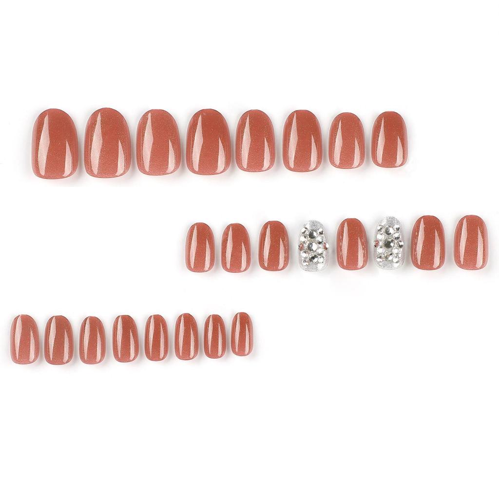 Red Rhinestone Nail Tips with Silver Glitter - Short, Round, Wearable Nail Art