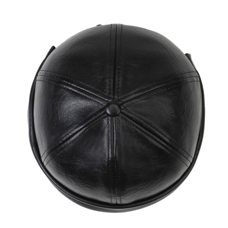 Men's Solid Color PU Leather Skullcap, Outdoor Casual Hat Ideal for Autumn & Winter Travel, Windproof and Warm Cap