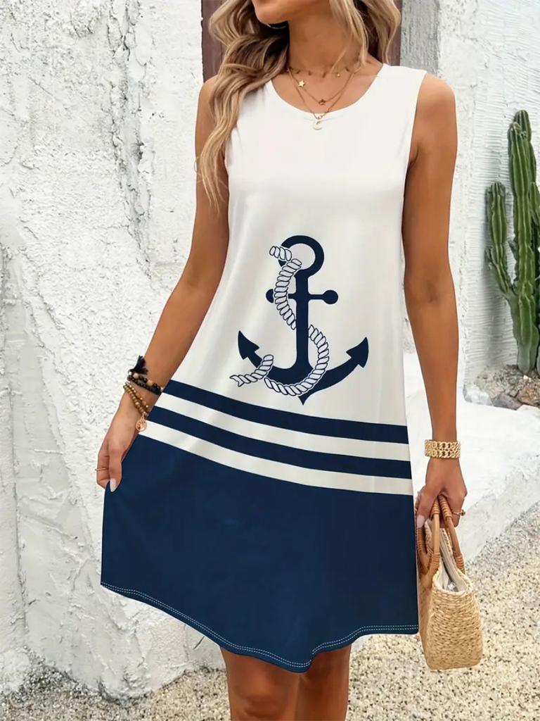 Summer Simple Geometric Floral 3D Print Sleeveless Vest Dress Spring And Summer Vacation Style Dress For Women