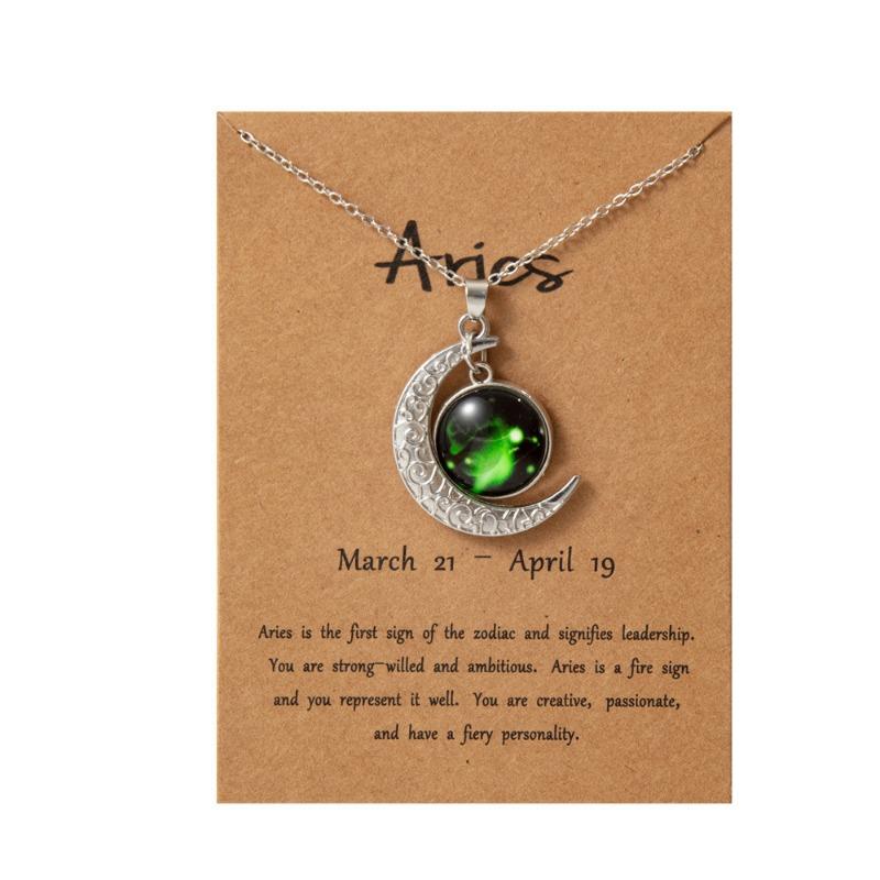 

Womens Aries Zodiac Moon Pendant Necklace 1pcs срібний