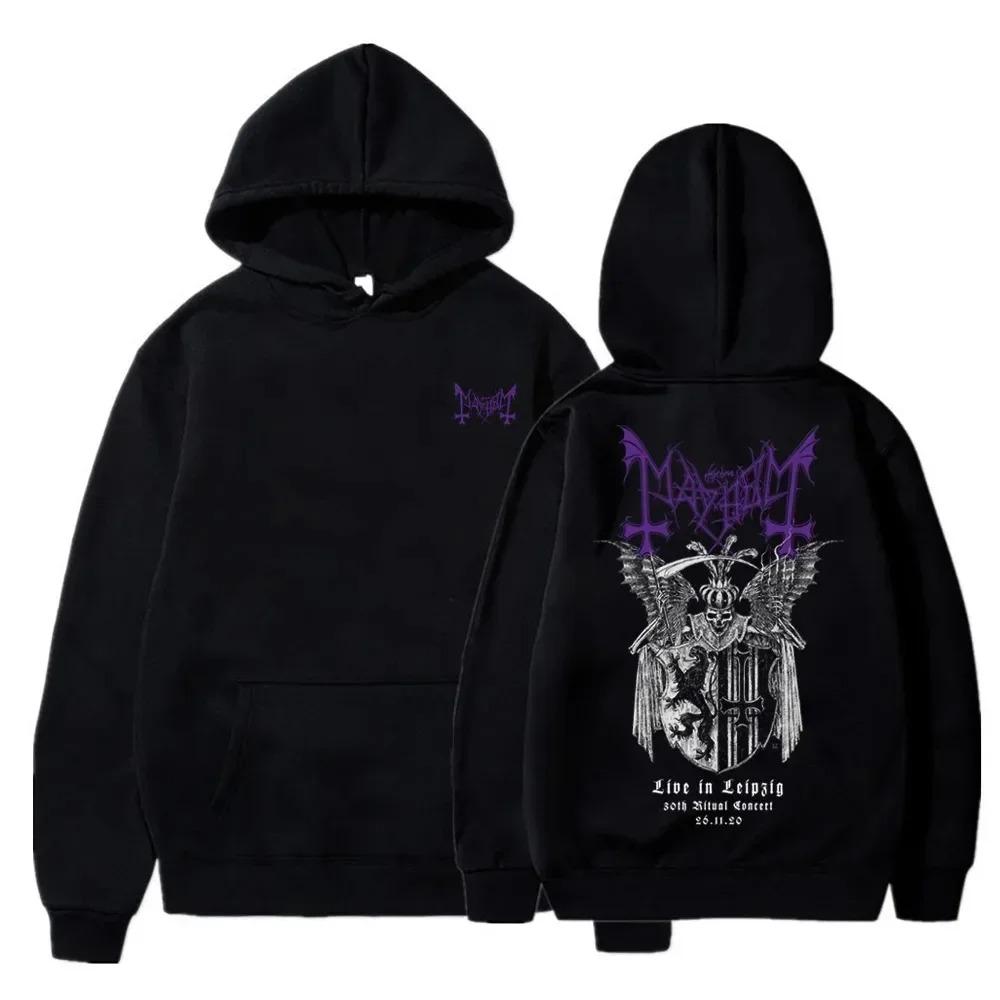 Hip-Hop Mayhem Black Metal Graphic Double-Sided Printing Pullover Hoodie Men's Women's Fashion Cool Streetwear Loose Couples