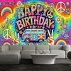 2D Retro 70er Jahre Geburtstag Hintergrund, Hippie Van & Peace Zeichen Fotografie Hintergrund für Themen Dekoration