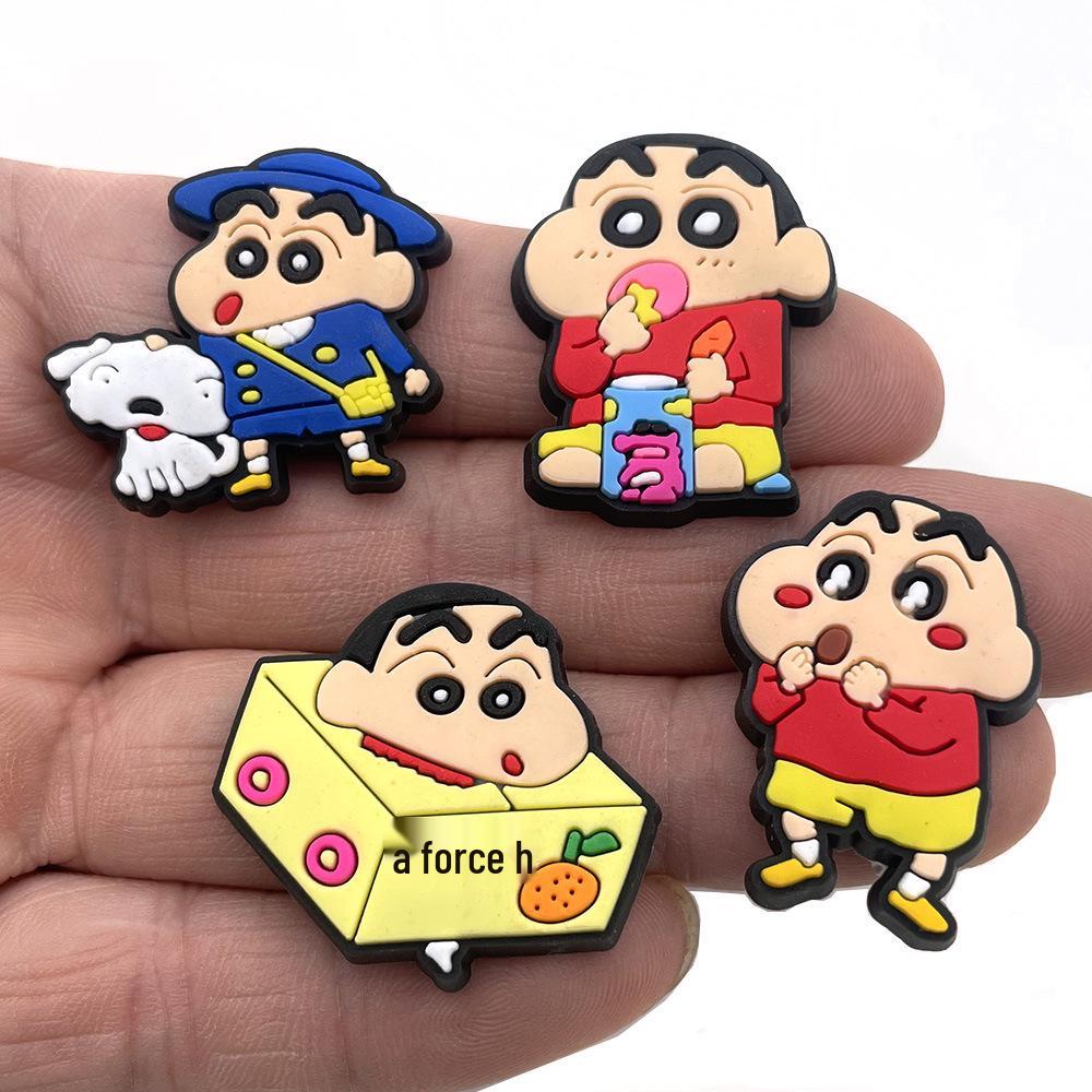 Crayon Shin-chan Funny Hole Shoe Buckles: Soft Rubber Shoe Accessories with Floral Design