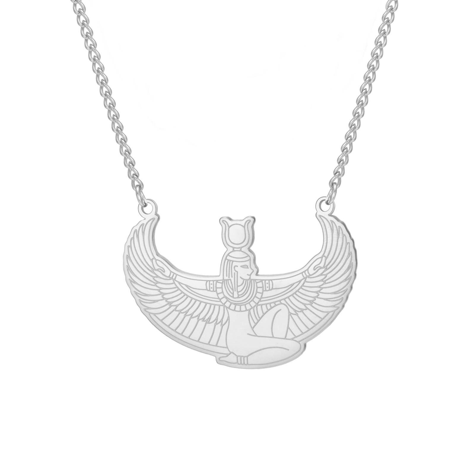 Jeshayuan Ancient Egyptian Goddess Isis Necklace Stainless Steel The Wings of the Goddess Isis Necklace Jewelry Gift 45cm