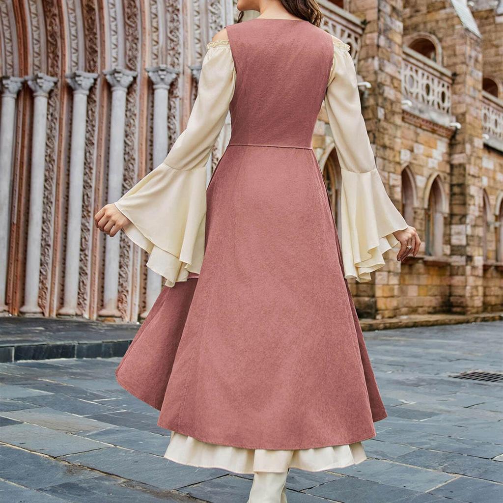 Women's Long Sleeve Dress Fall Casual T Shirt Loose Fit Pleated Front Dresses With Pockets