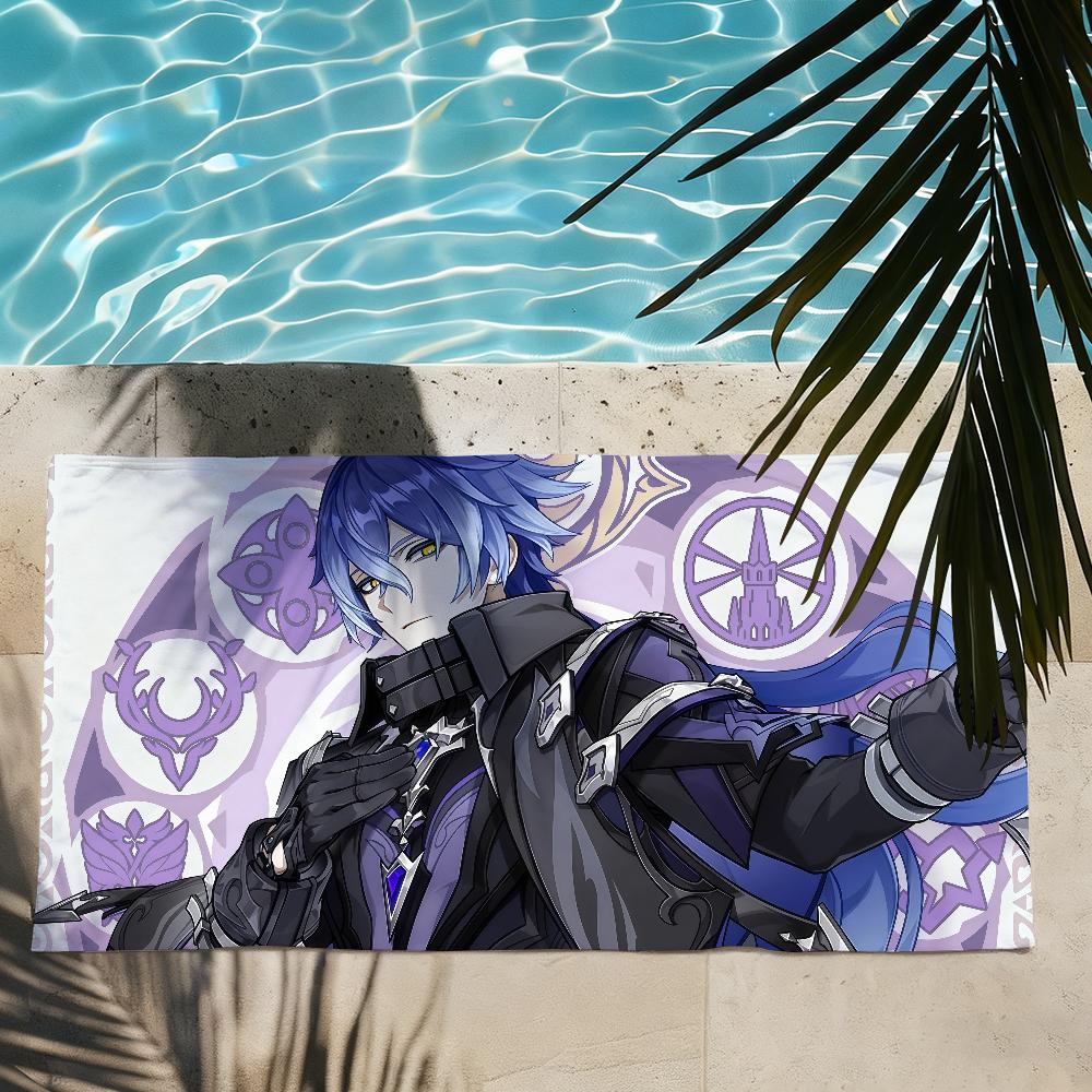 Game Flins Genshin Impact Towel Soft Lightweight Anti-Sand Large Beach Towel Quick-Drying Bath Sports Family