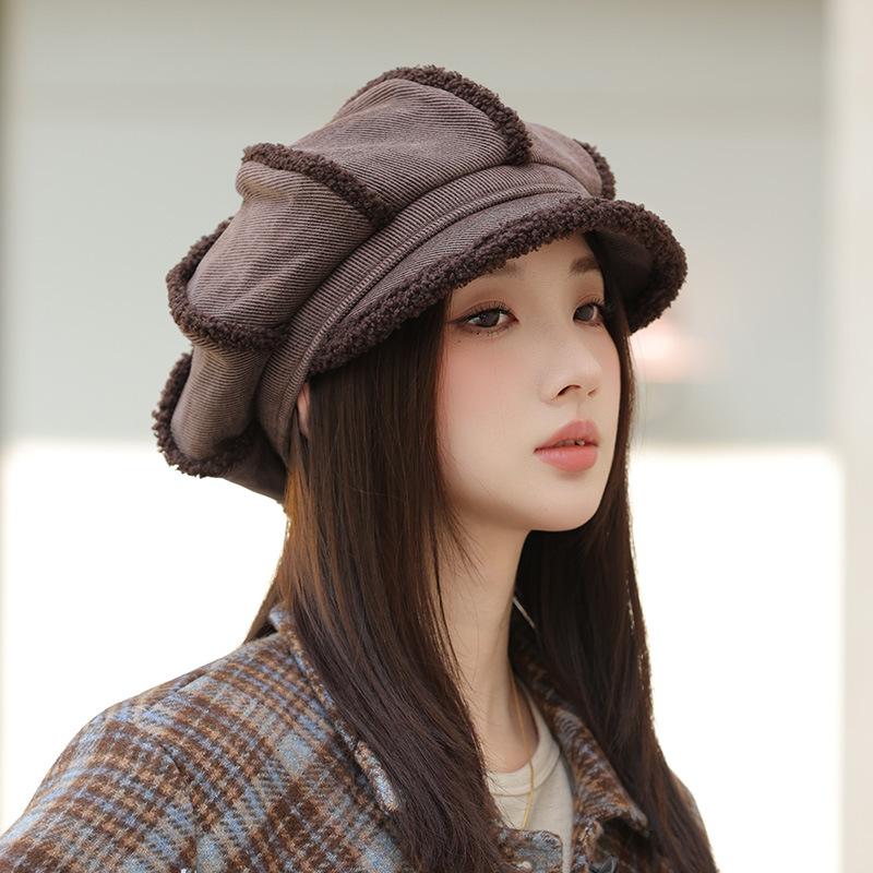 Autumn and Winter New Velvet Hat Women's Thermal Beret Retro Octagonal Hat Cap