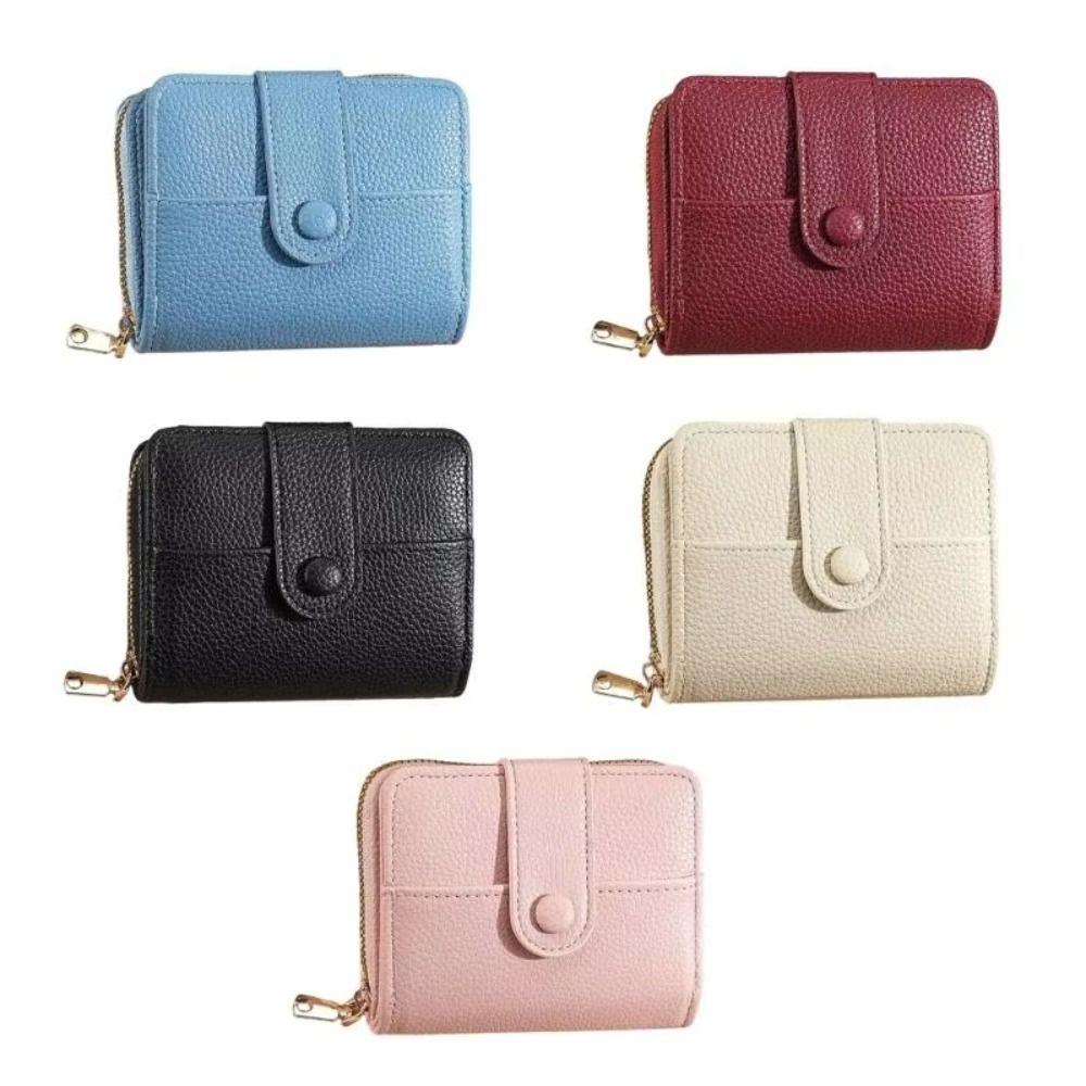 Pu Leather Business Purse Lychee Pattern Bank/ID/Credit Card Holder New Women Short Wallet  Woman