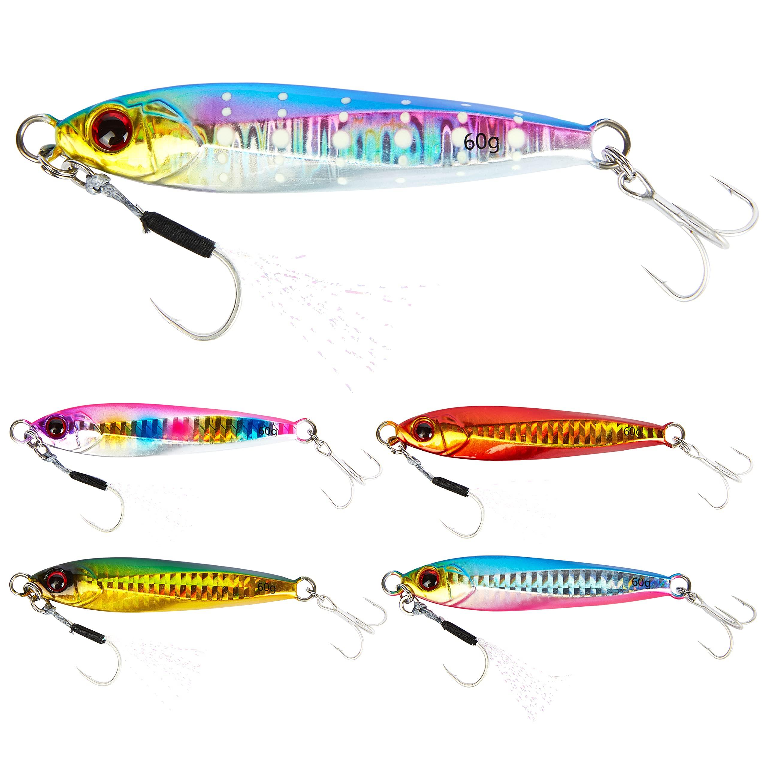 

Seiran Lure Metal Jig for Sea and and Durable Long Casting and Hairtail Bass, Bluefish, Flounder, 30g, 40g, 60g, 5-Color Set, Coating, Rear-Grounded,