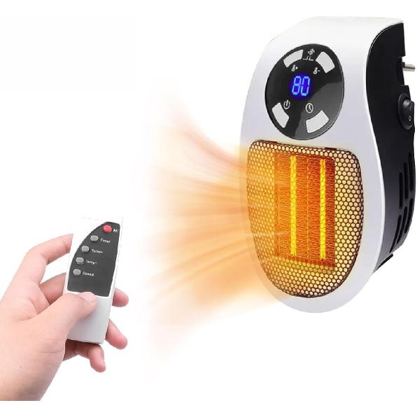 Portable Plug in Heater, 500W Small Electric Heater with Overheat Protection, Adjustable Electronic Thermostat, Precise LED Display Wall Outlet Space