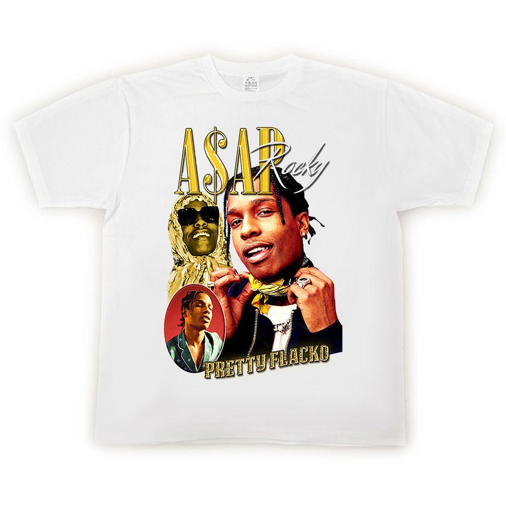 ASAP A$AP ROCKY High Street Hip-hop Rap T-shirt Men's Heavyweight Loose Small Collar Short-sleeved Straight Spray