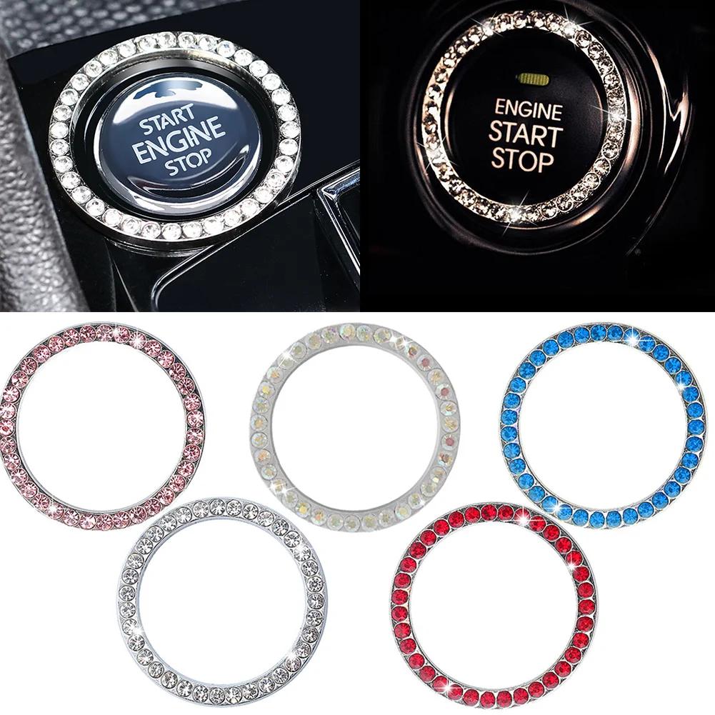 Crystal Engine Ignition Onekey Start Stop Push Button Switch Protective Cover Bling Girls Auto Accessories Car Interior Decor