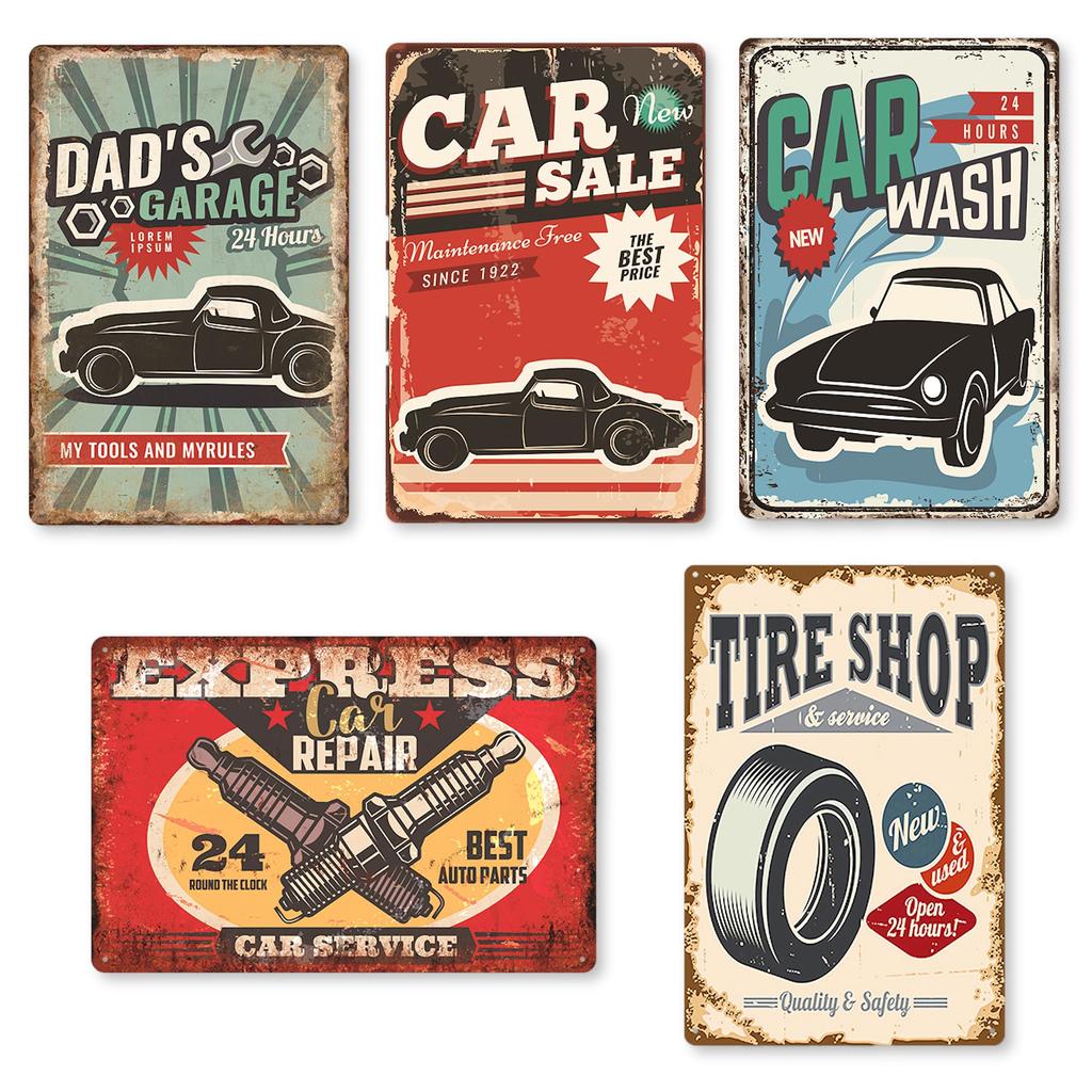Lezalic Garage Tin Sign Plate Wall Decor Interior Board Retro American Goods Vintage Style (GarageCar-01)