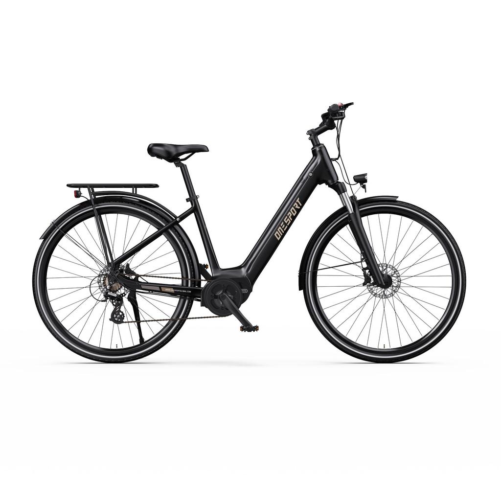 ONESPORT OT07 Matte Black Electric Bike, Bafang Mid-Drive 250W, 110KM Range, Torque Sensor, Hydraulic Brakes, Lightweight Commuter E-Bike