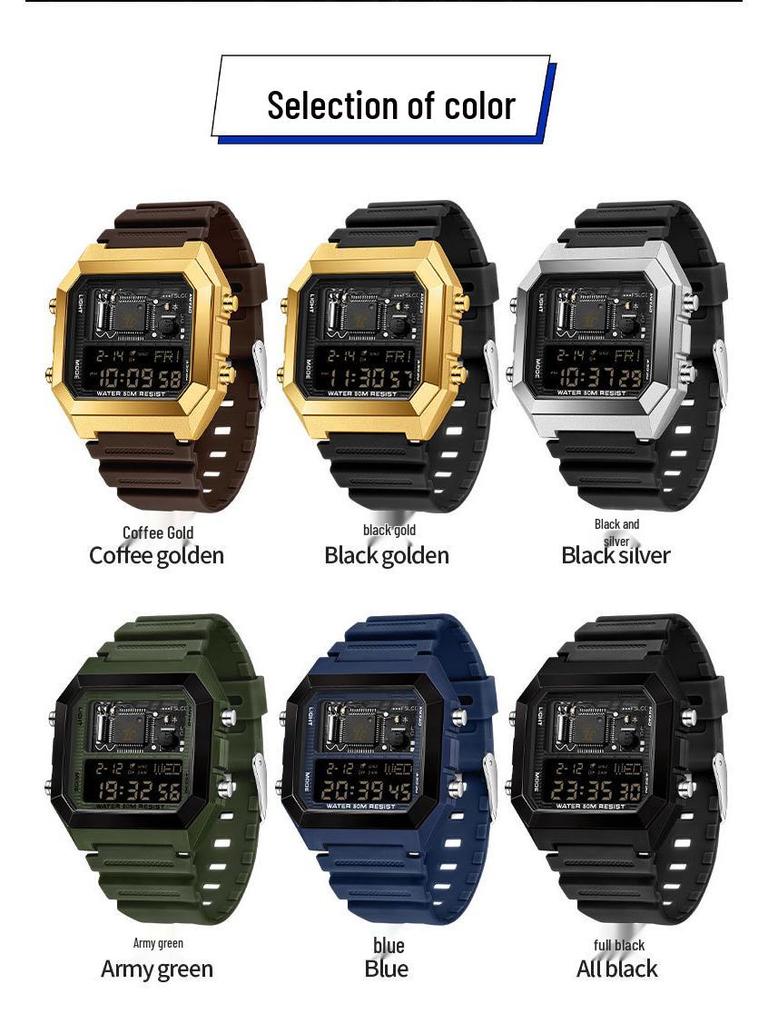 Sanda Luminous Waterproof Teen Alarm Watch - Square Electronic Sports Countdown Timer