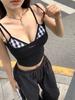 Summer 2000s Outwear Lace Plaid Corset Vest Two Pieces Hot Girls Sweet Spicy Slim Y2k Crop Top Casual Korean Fashion Camis Chic