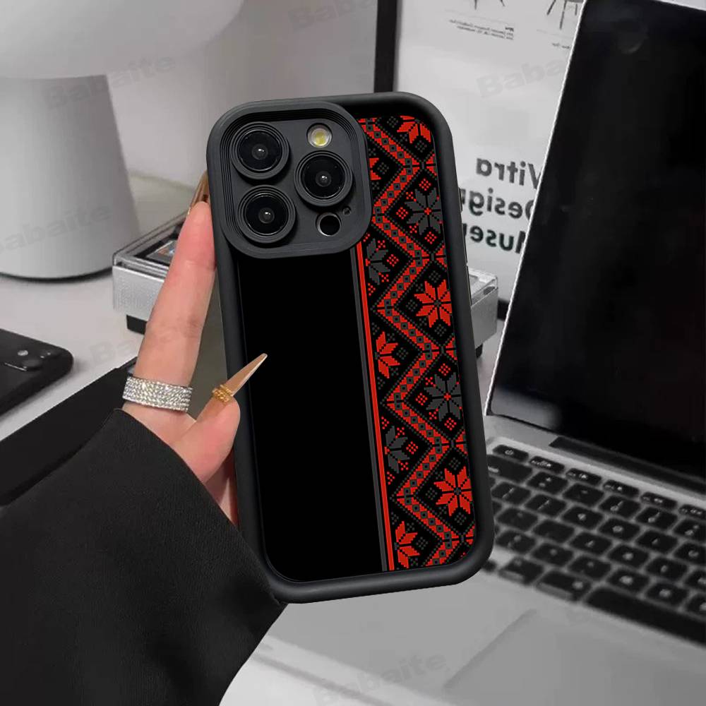 G-Ukraine Ornament Pattern For IPhone 17 Pro Max 16 15 14 13 12 11 Plus Black Soft Phone Cover