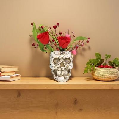 Skull Flower Pot Hand-Painted Resin Gothic Planter Decorative Flower Pot Candy