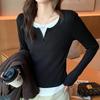 Fake Two-piece Design Sense Round Neck Long Sleeve T-shirt Autumn Women's Decoration Body Looks Thin Chic Top Base Shirt