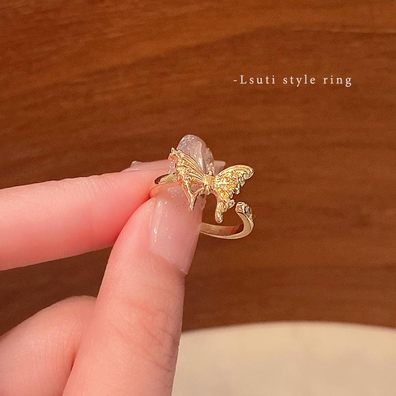 Irregular Metal Butterfly Open Ring Female Cold Wind Niche Index Finger Ring Advanced Sense Explosive Hand open adjustable