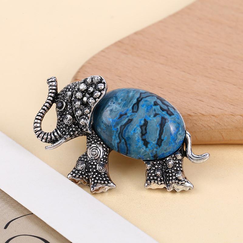 Animal Embossed Shell Inlay Lucky Elephant Brooch Pin For Men Women Decor