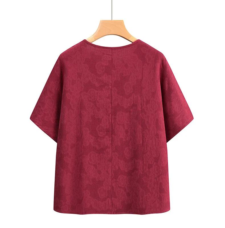 Summer Set for Middle-Aged Women Short Sleeve Pure Cotton Mom T-Shirt plus Size Grandma Clot