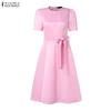 ZANZEA Women Casual Round Neck Summer Short Sleeve A-Line Dress
