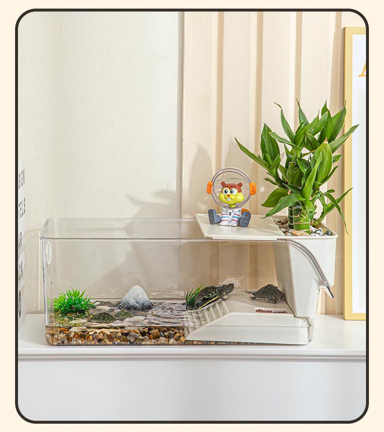 Kompaktowe akwarium hodowlane dla żółwi do domu i biura z ekologicznym krajobrazem i miejscem do wygrzewania się