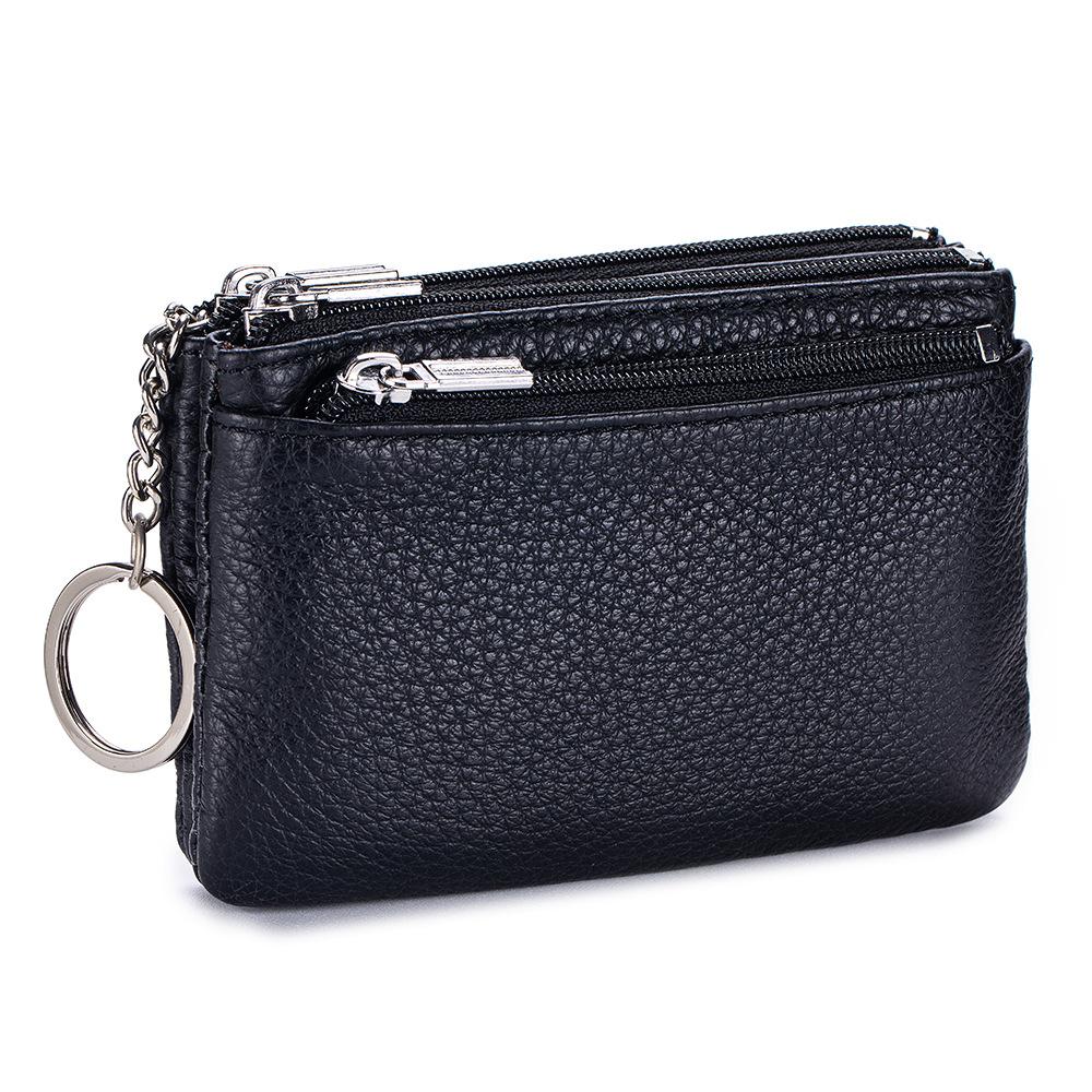 New first-layer cowhide simple women's zipper change bag three zippers large-capacity storage bag coin bag