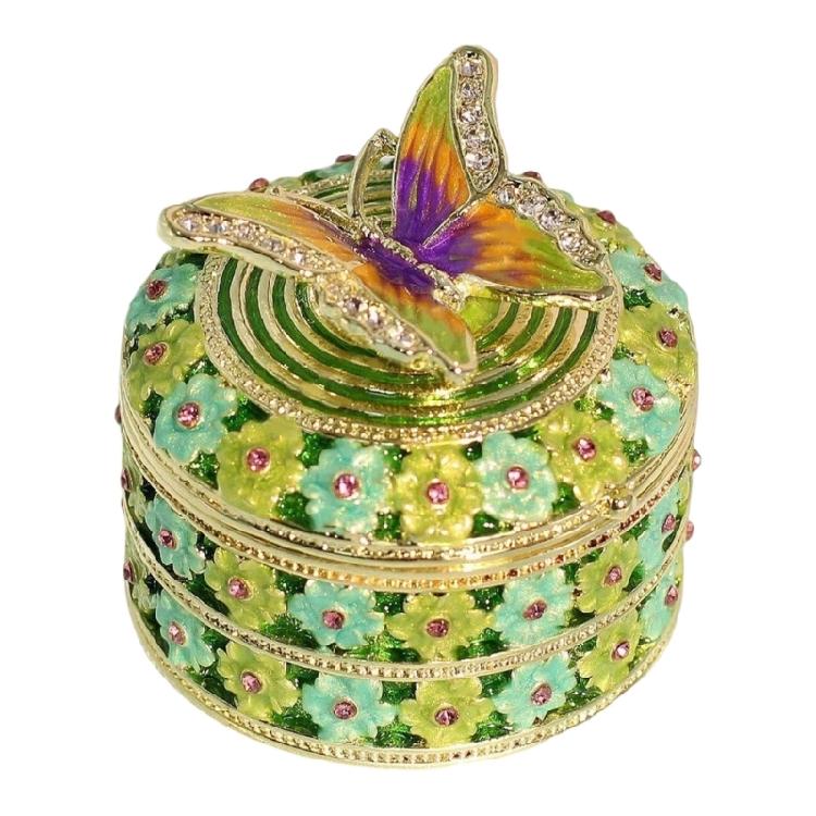 Handcrafted Enamel Butterfly Jewelry Case With Multi Functional Storage Space And Sturdy Metal Structure