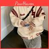 Cappotto Giacca Larga Bomber Baseball Retro Top Donna Harajuku Taglie Forti Giubbotti di Peluche Streetwear