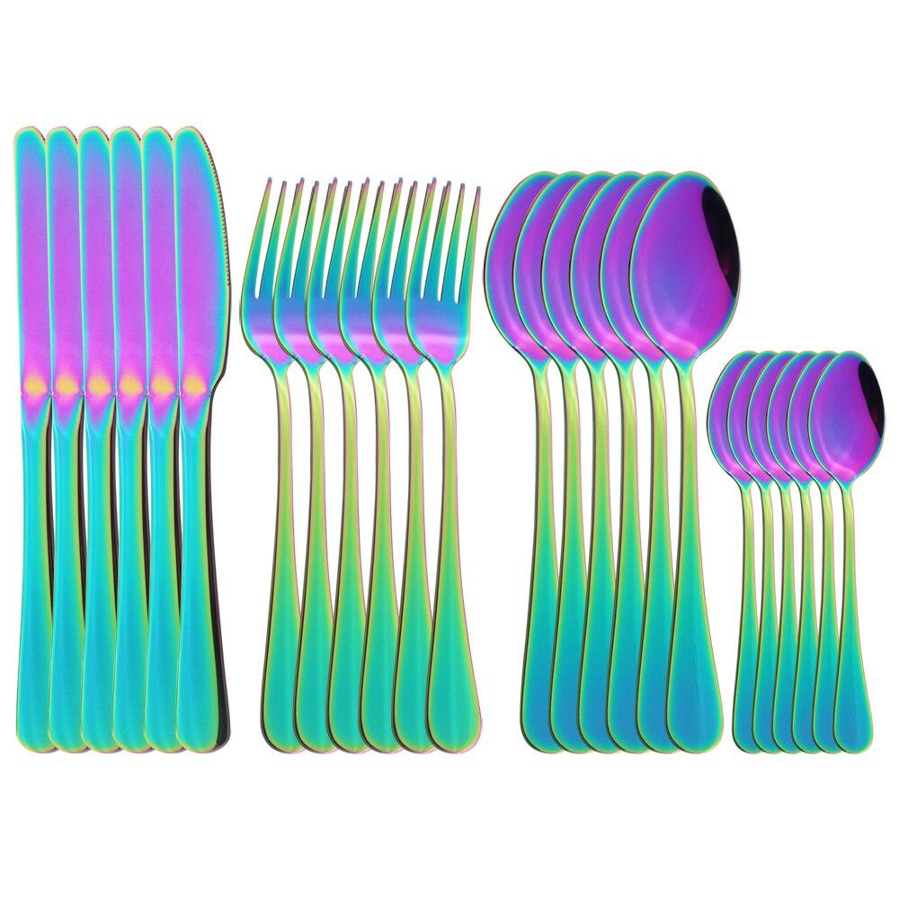 6Set/24Pcs White Gold Dinnerware Cutlery Set Stainless Steel Silverware Knives Forks Coffee Spoon Flatware Kitchen Tableware Set