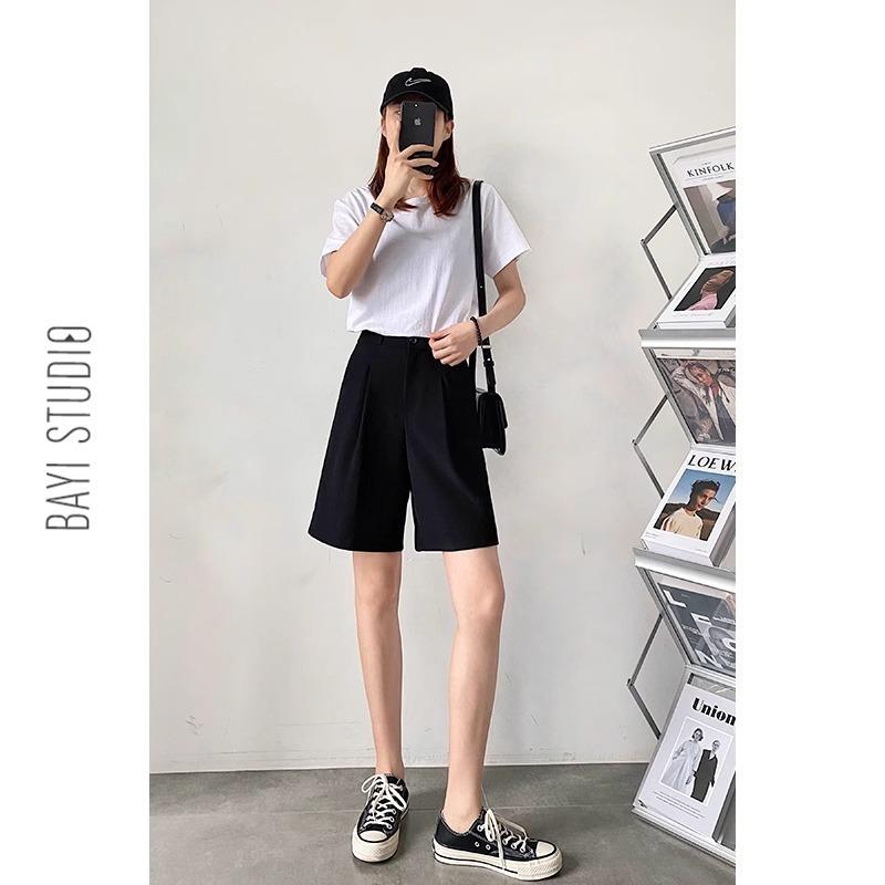Suit shorts women's summer thin new high waist loose and thin a word wide leg small five-point pants
