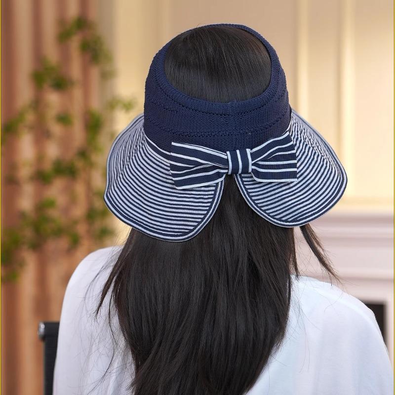 New striped bow empty top hat children spring and summer big eaves sun hat foldable sun hat