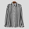 INCERUN Men Long Sleeve Lapel Neck Hollow Out Striped Print Casual Oversized Shirts Tops
