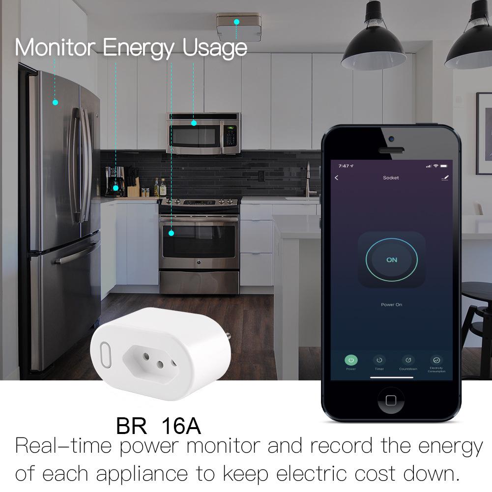 WiFi Smart Home Socket with Alexa Voice Control, Timer, and Power Monitoring - Brazilian Standard
